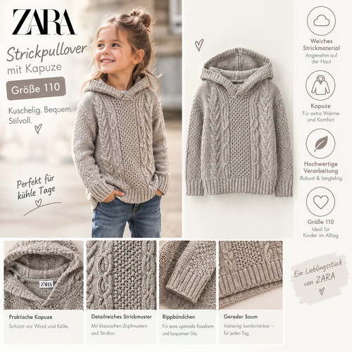 Zara strickpullover mit - strickpullover, kapuze